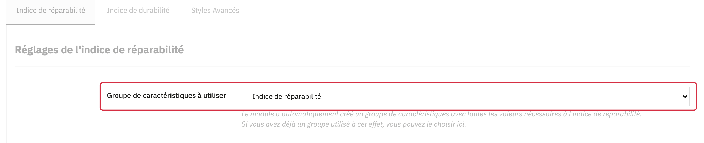 Choix de la caract&eacute;ristique utilis&eacute;e pour la r&eacute;parabilit&eacute;