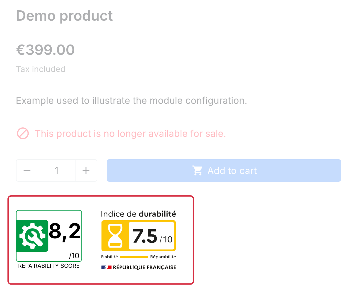Location of the clickable scores below a demo product’s information