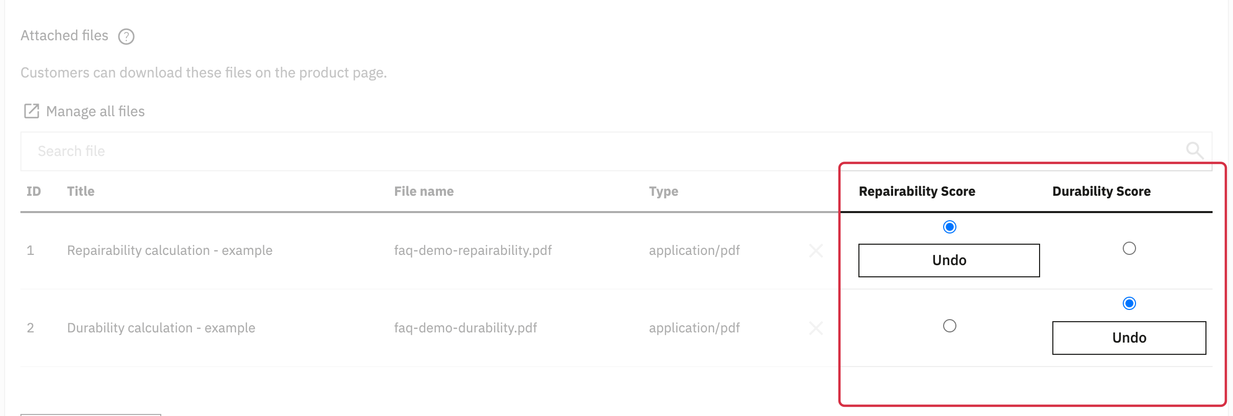 Independent selection of repairability and durability calculation documents