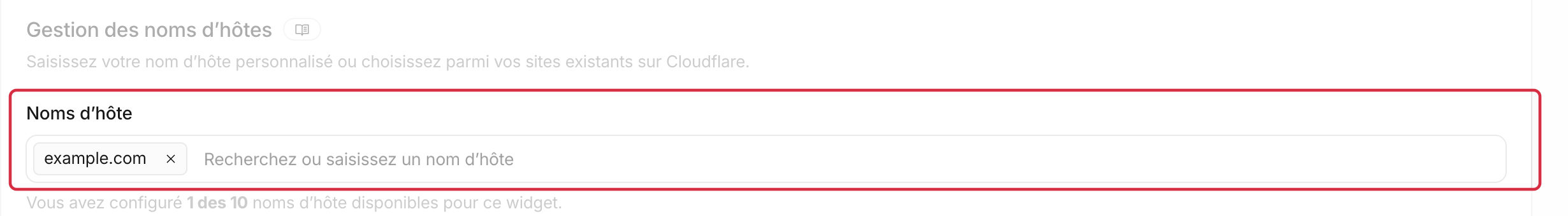 Noms d’hôte autorisés du widget Turnstile avec le domaine d’exemple example.com