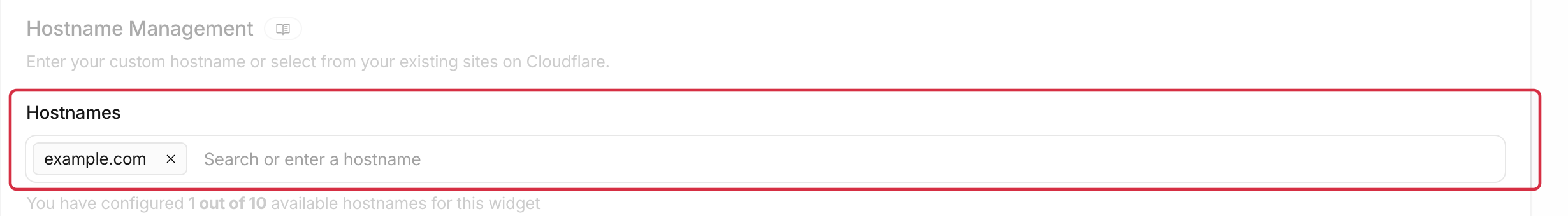 Turnstile widget authorized hostnames using the example.com example domain