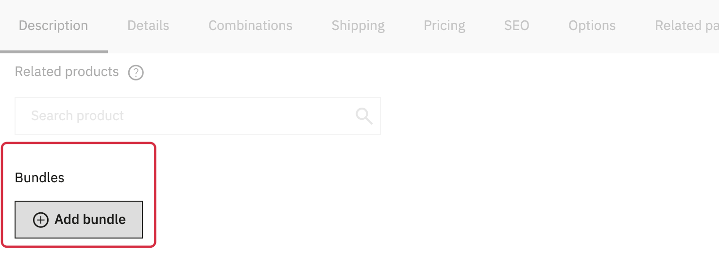 Bundles and Add bundle below Related products on the Description tab
